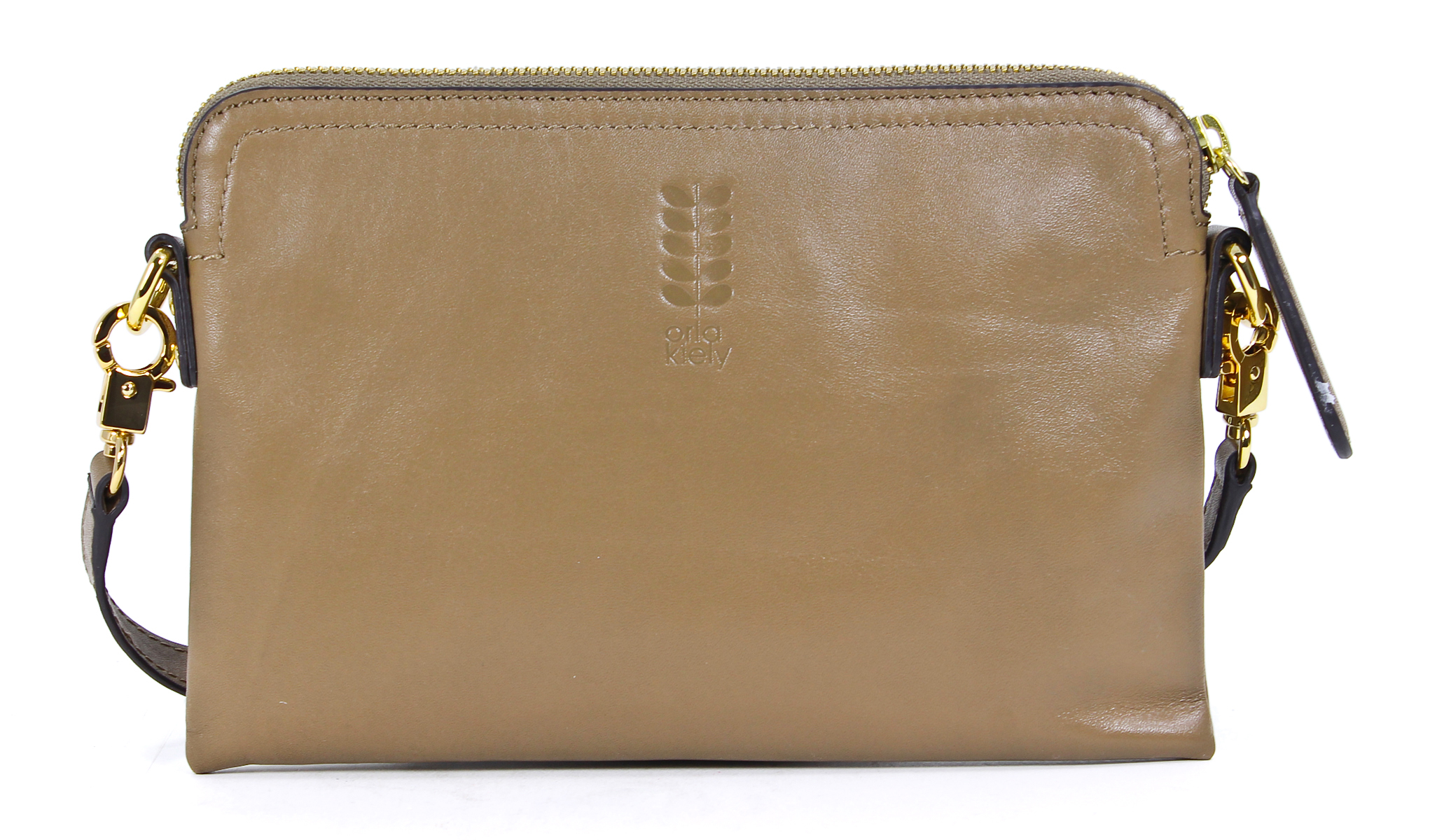 Orla Kiely Soft Simple Pocket Leather Crossbody Poppy Bag Truffle Brown