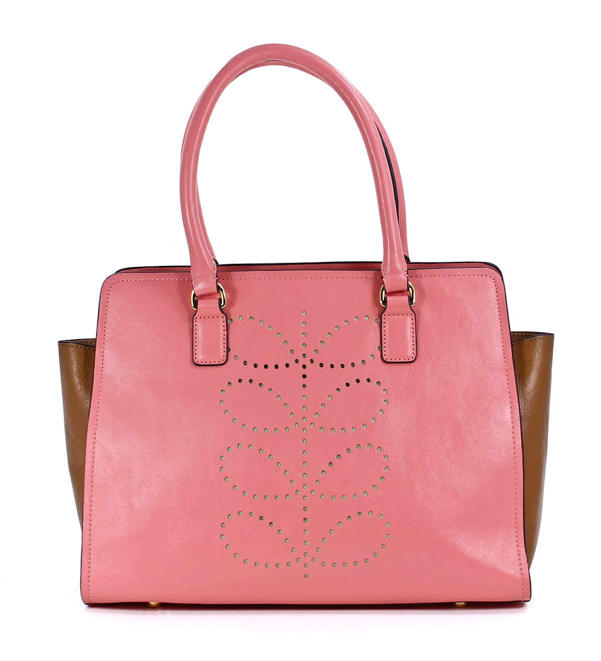 Orla Kiely Leather Structured Stem Ella Bag Satchel Handbag Candy Pink