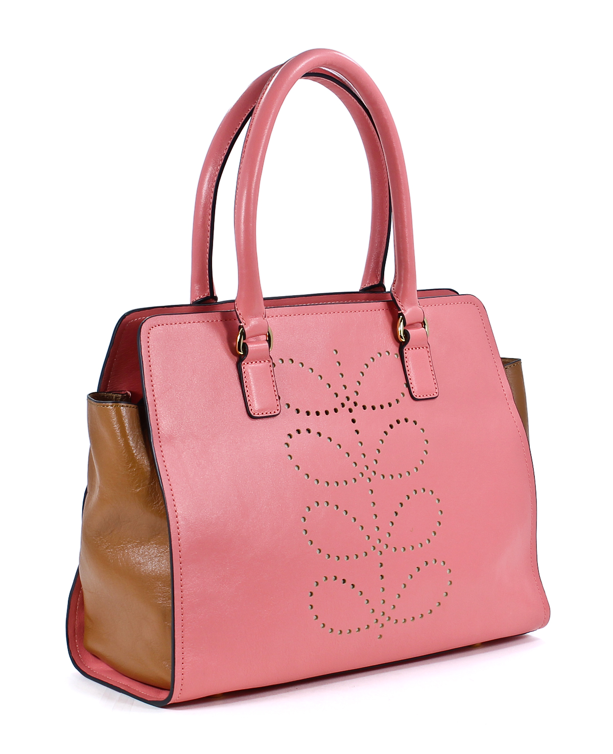 Orla Kiely Leather Structured Stem Ella Bag Satchel Handbag Candy Pink
