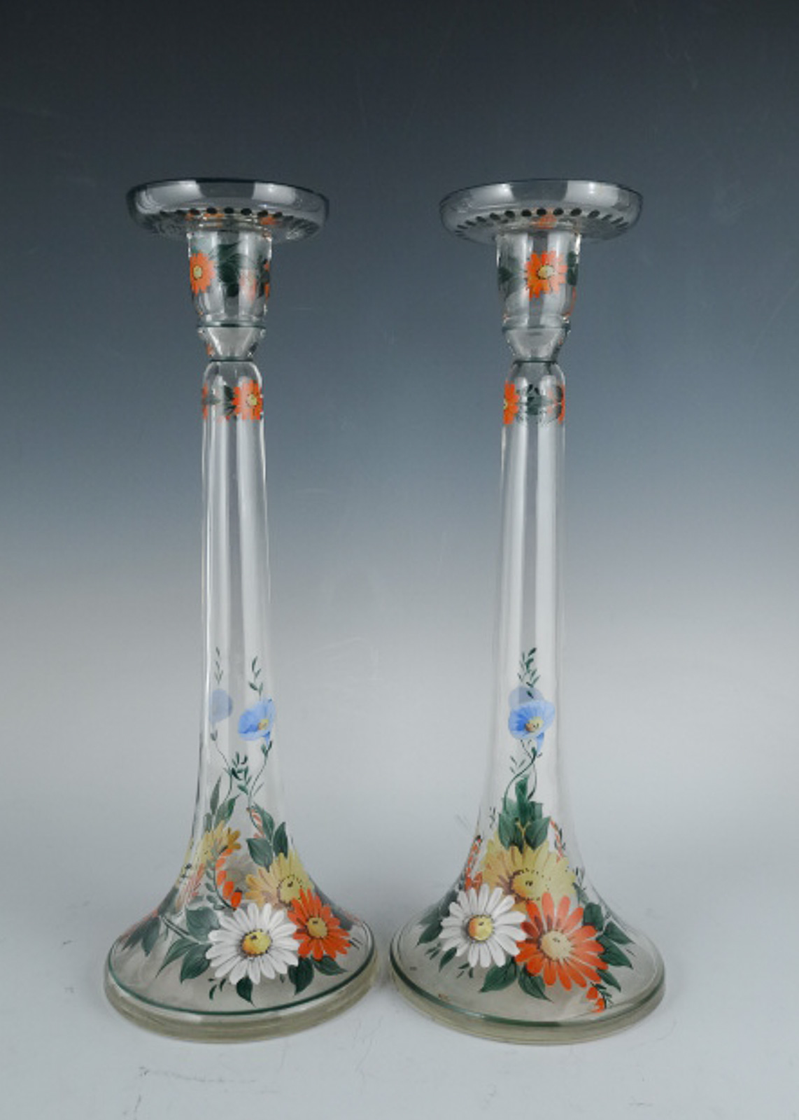 Early 20c Art Deco Czech Pottery Style Enamel Floral Art Glass