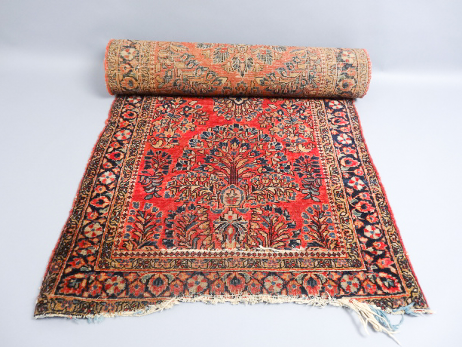 Antique Early 20c Middle Eastern Painted Red Field Floral Runner Rug