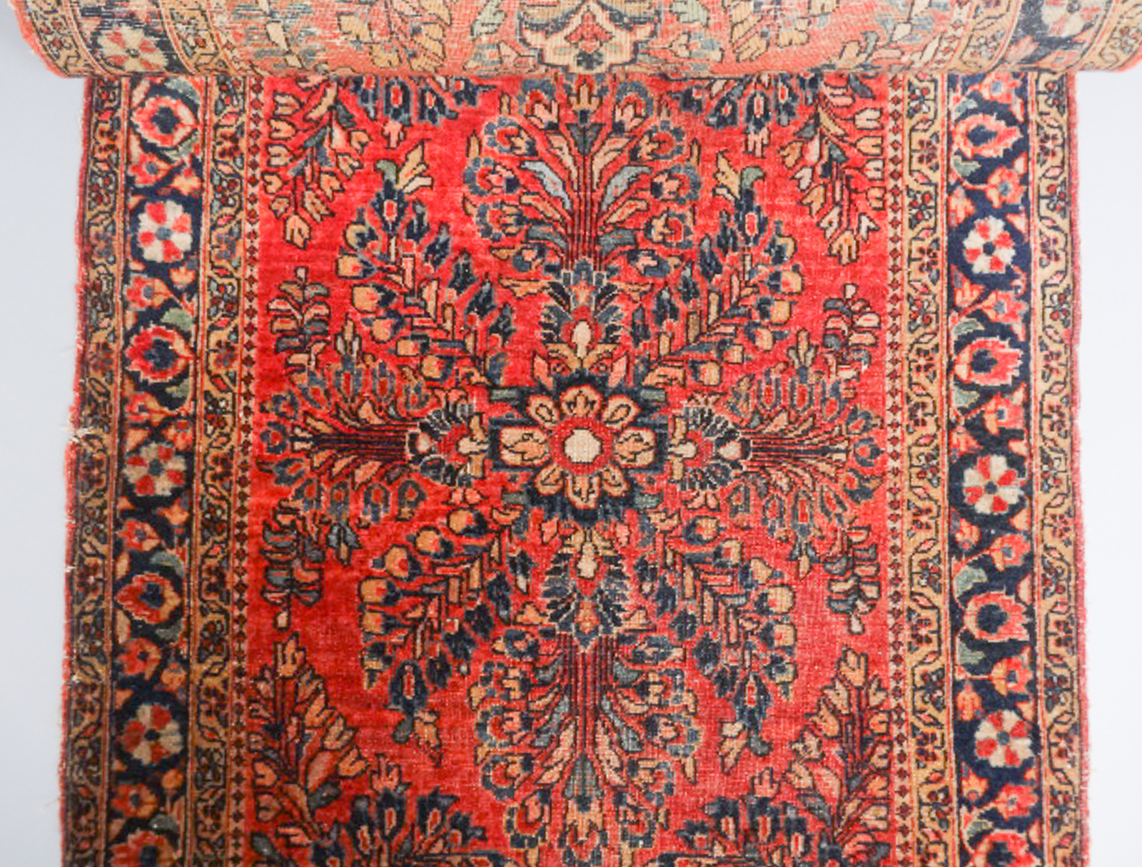 Antique Early 20c Middle Eastern Painted Red Field Floral Runner Rug