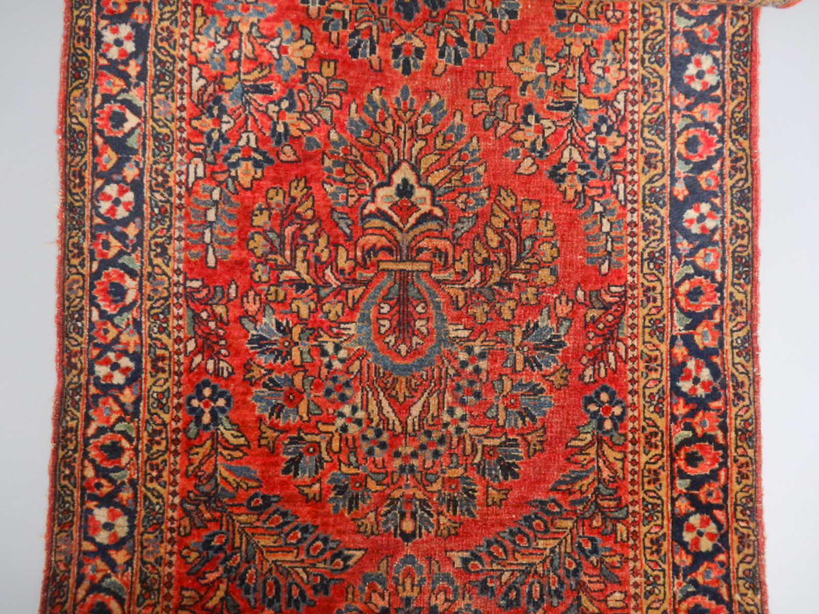 Antique Early 20c Middle Eastern Painted Red Field Floral Runner Rug