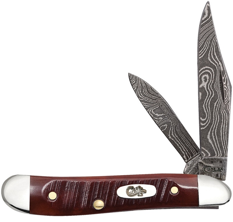 CASE XX Sawcut Chestnut Bone Carbon Damascus Steel Peanut 1/500 Pocket