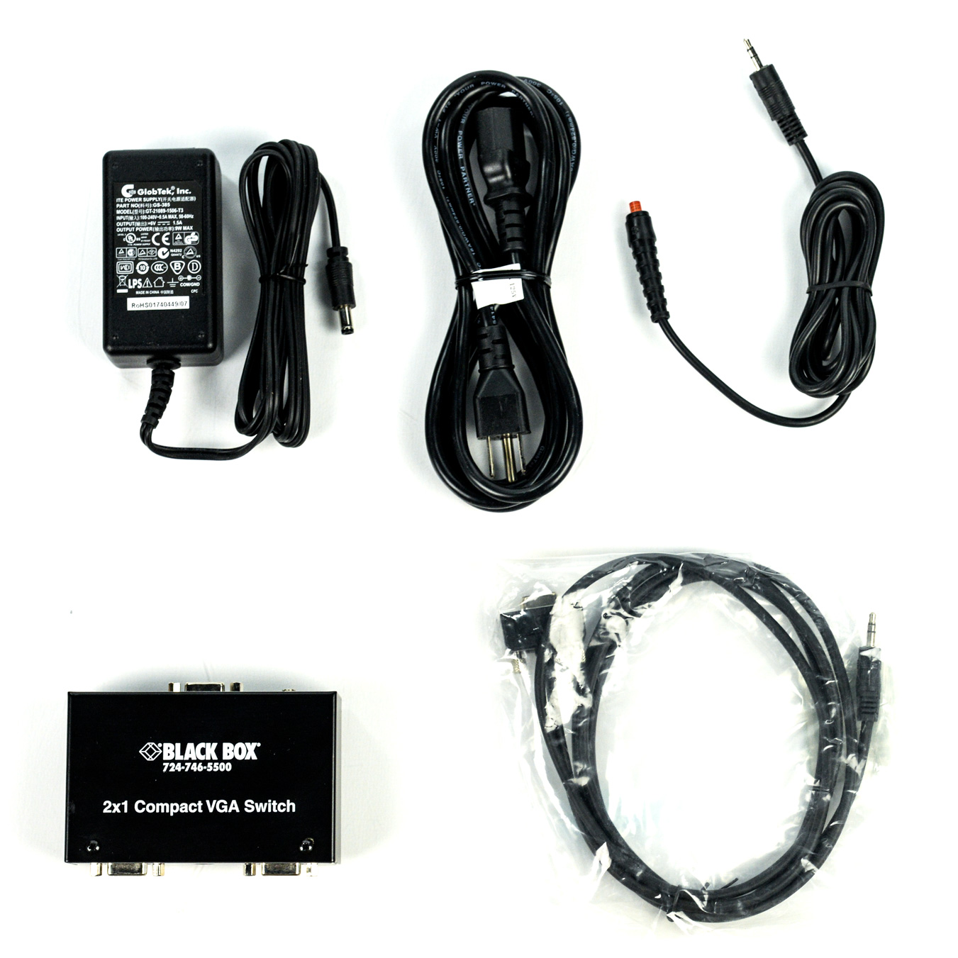 NEW Black Box 2 x 1 Compact VGA Switch AC505A w/ Cables Power Supply