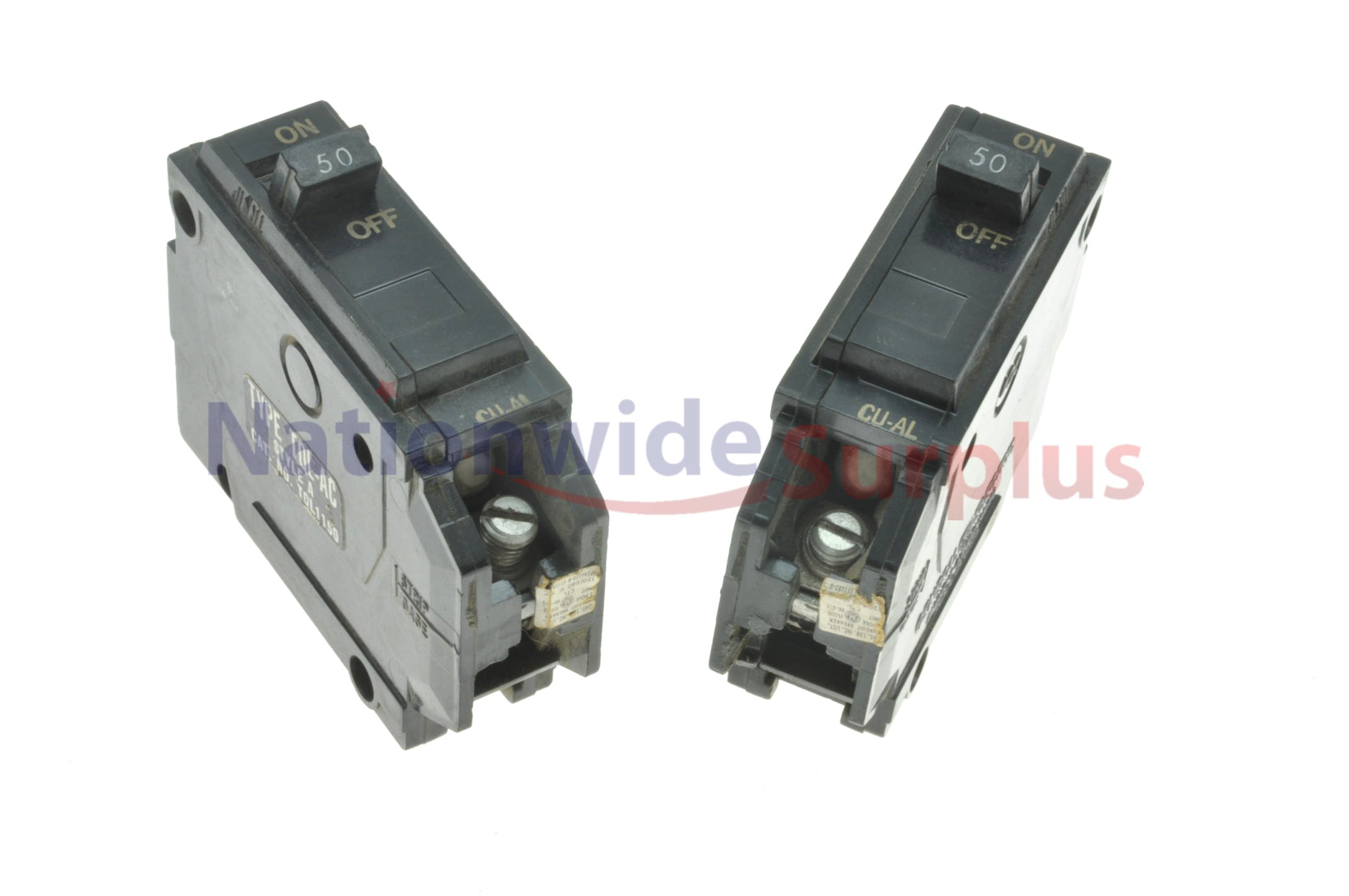 Lot of 2 GE General Electric Circuit Breaker 1 Pole 50 Amp Type TQLAC