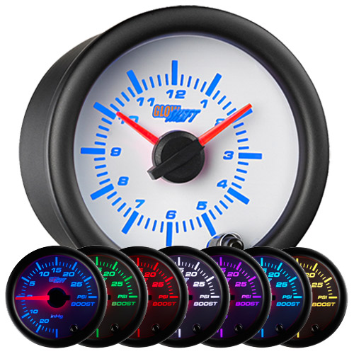 GlowShift 7-Color Analog Wideband Air/Fuel Ratio Gauge (2-1/16" 52mm) - Includes O2 Sensor, Bung & Data Logging - White Dial, Clear Lens