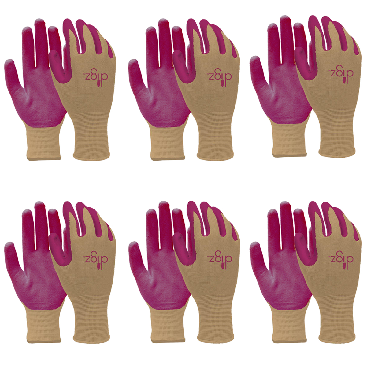 6 Pairs Digz Women Nitrile Coated Gardening Gloves Ladies Yard Lawn