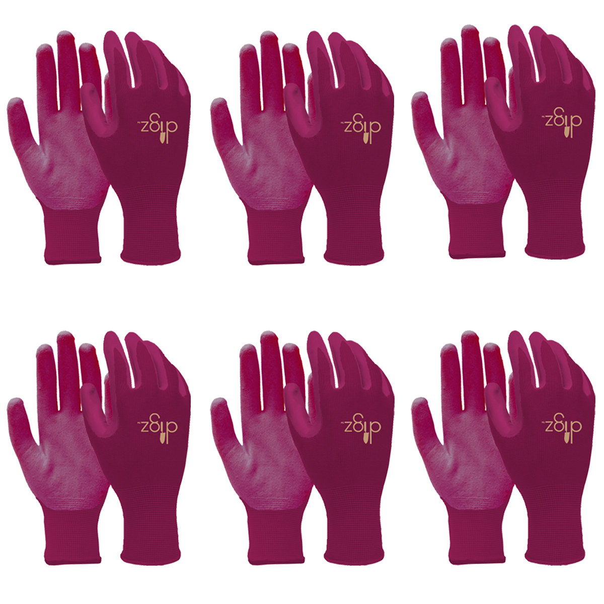 6 Pairs Digz Women Nitrile Coated Gardening Gloves Ladies Yard Lawn