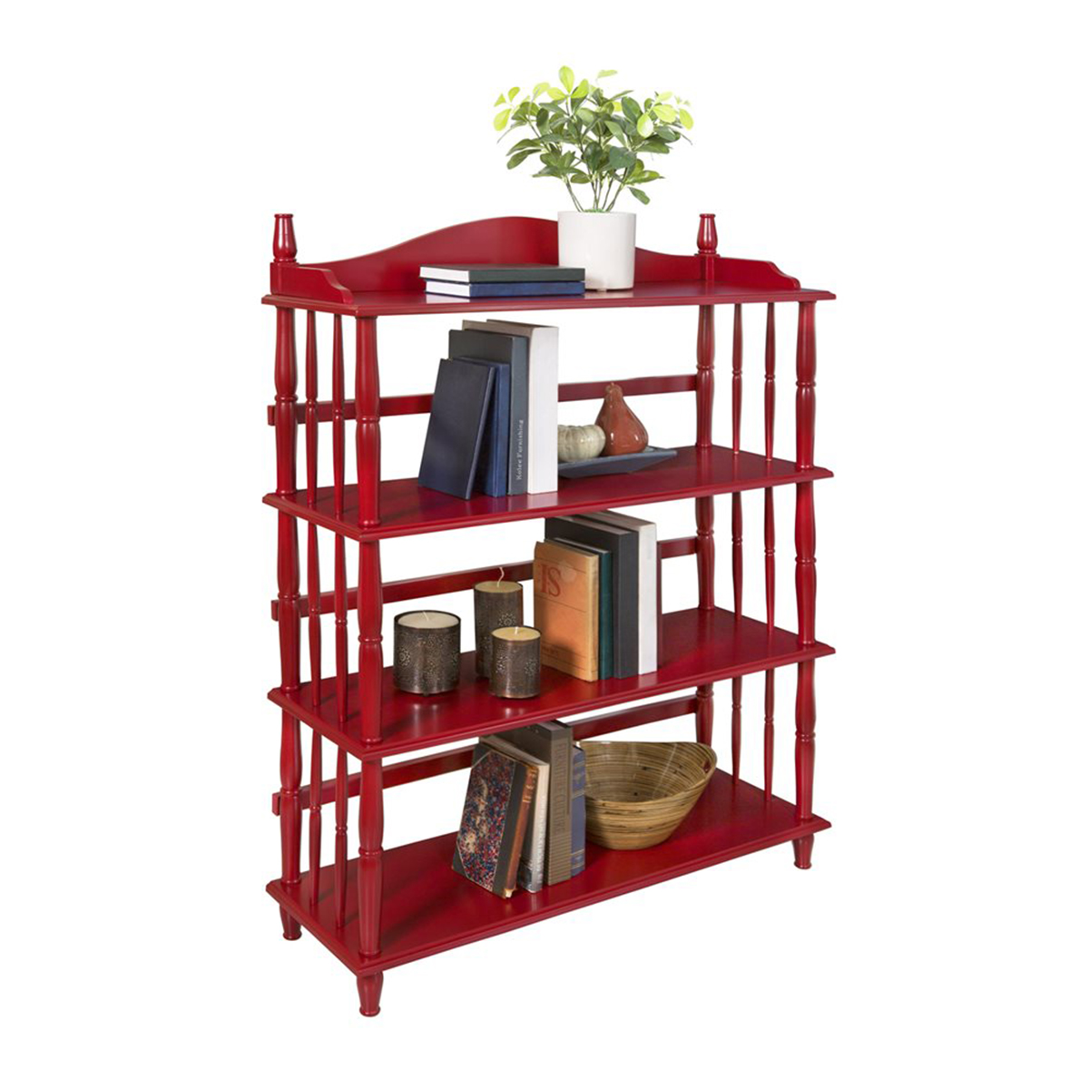 Altra Daysha Wood Spindle Leg Bookcase 4Shelf Decorative Open Display