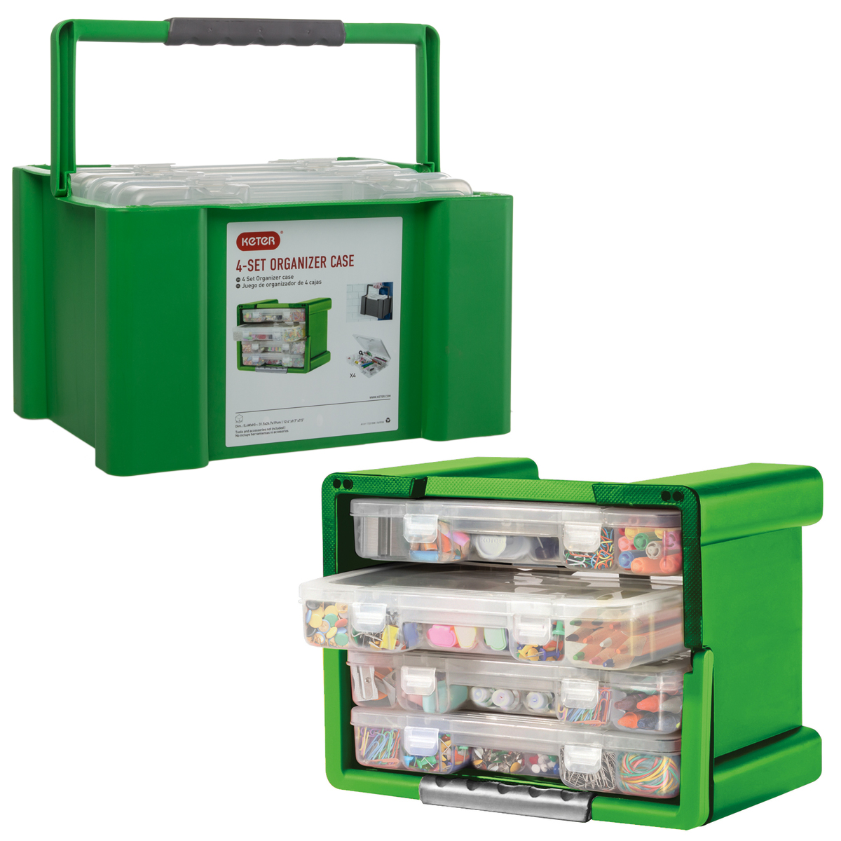 Keter 4Drawer Organizer Case Portable Handled Plastic Customizable