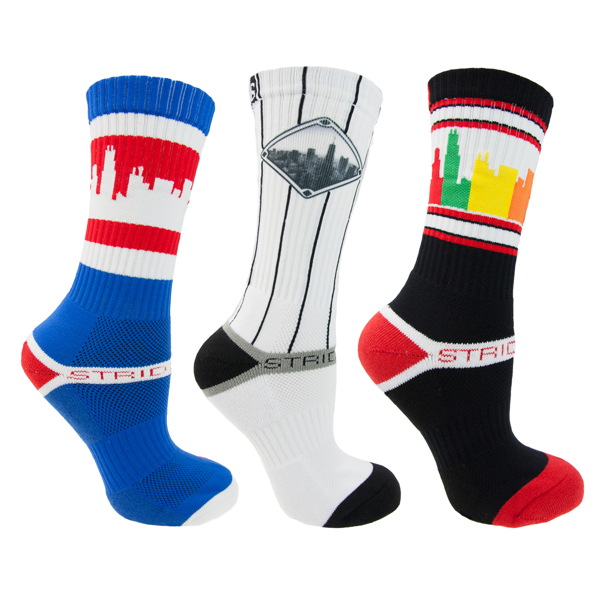 3 Pairs Strideline Athletic Men’s Sport Crew Socks Strapped Fit One