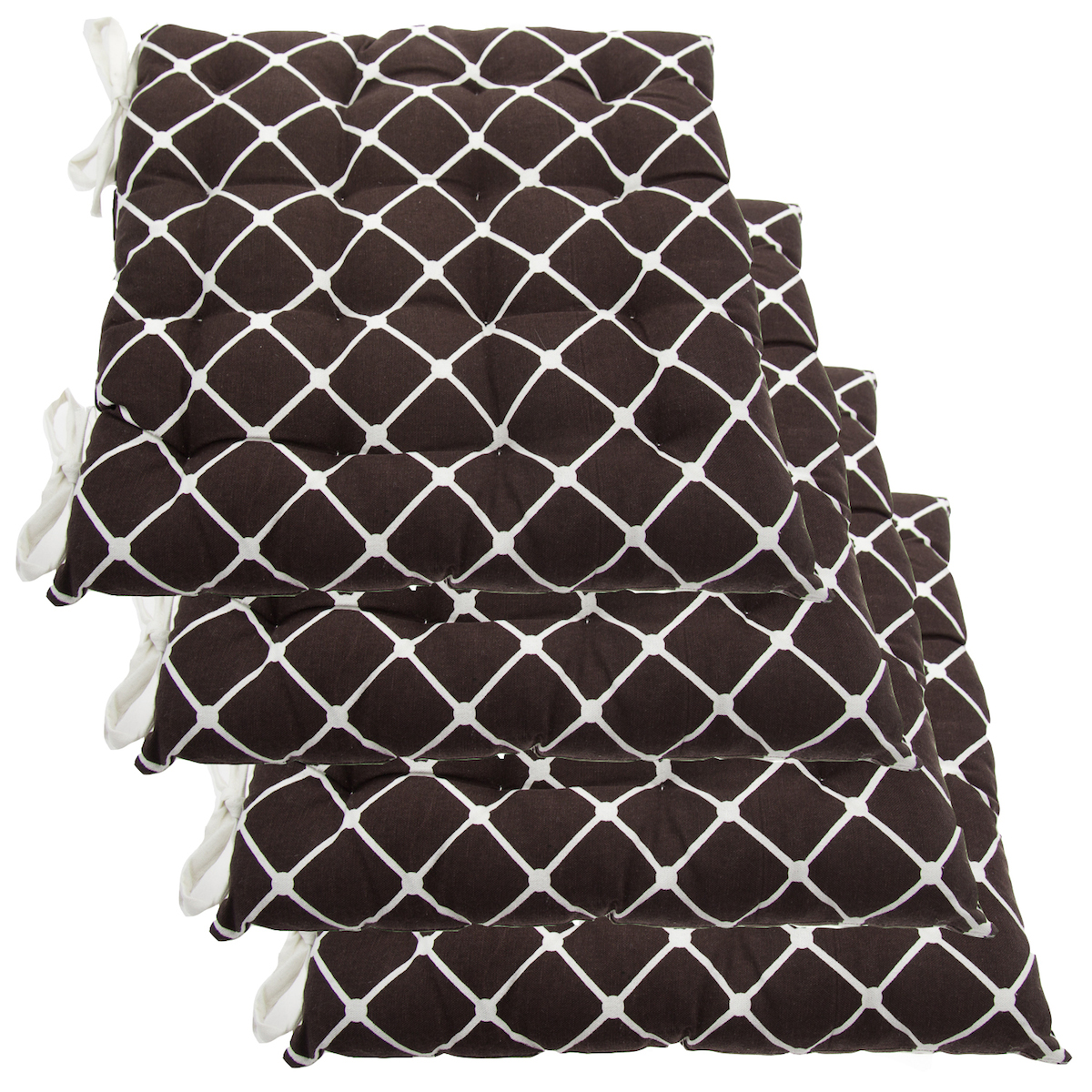 Set Of 4 Cotton Indoor Reversible Chair Pads & Ties Kitchen Dining Seat