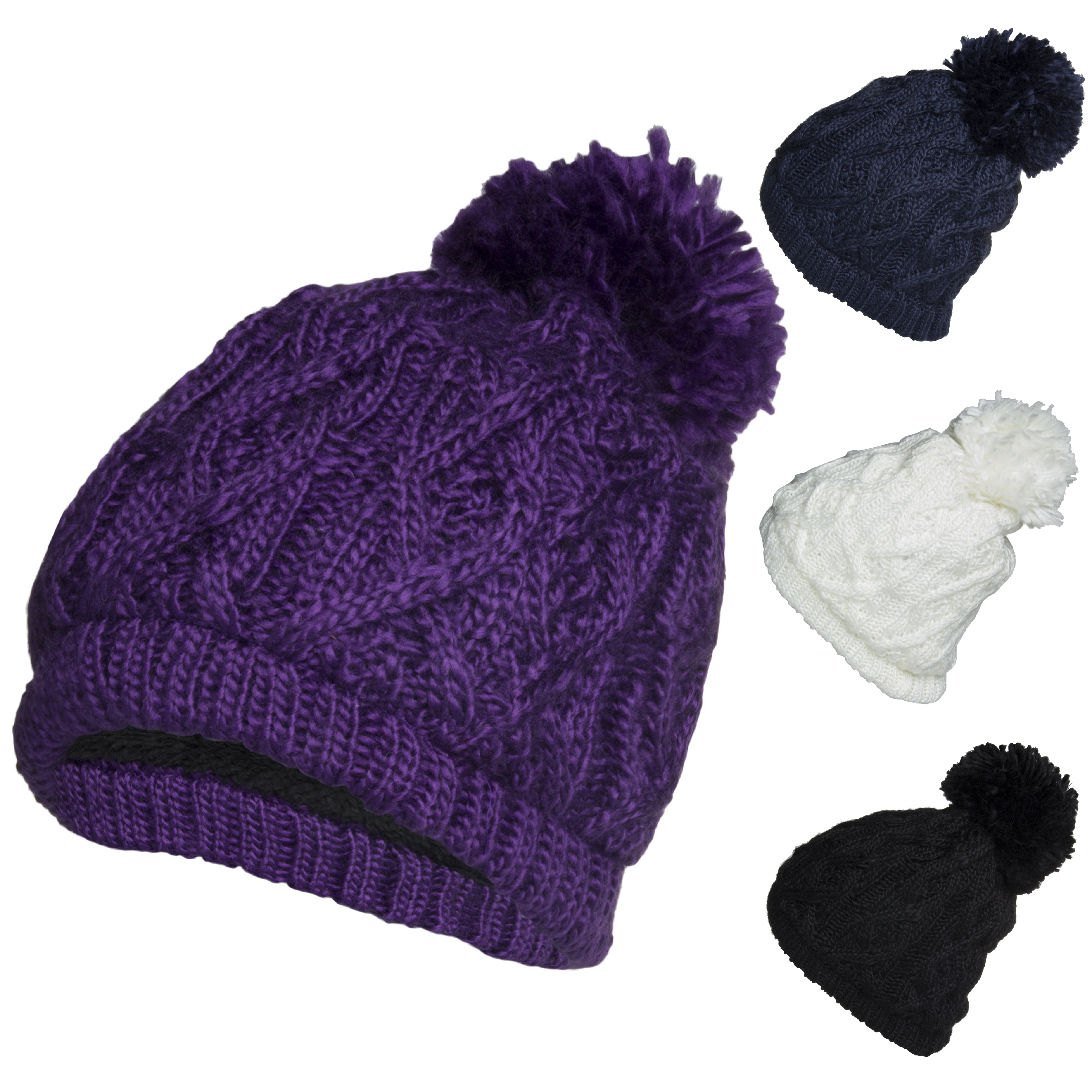 Polar Extreme Women’s Insulated Thermal Hats Slouchy Cable Knit Pom Pom