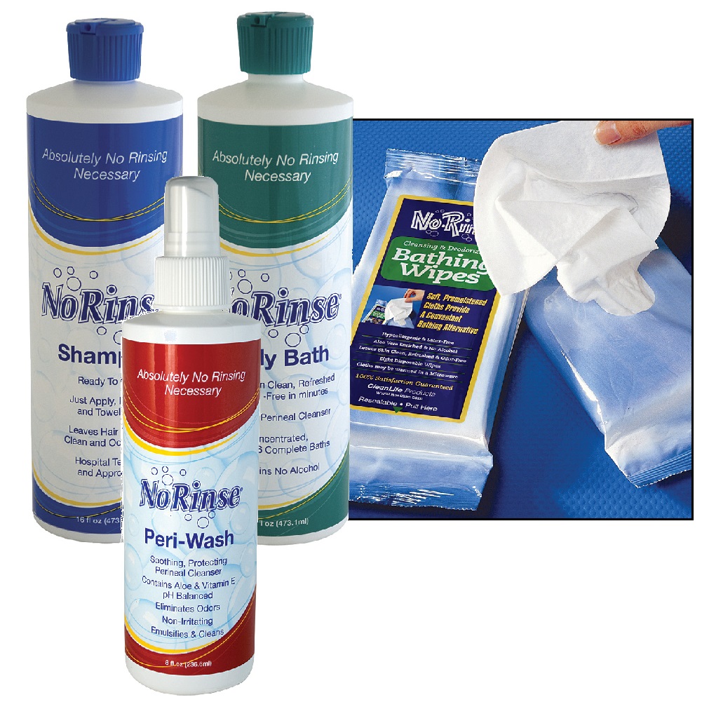 NEW (Set) No Rinse Bathing Products Shampoo, Body Bath, Wipes, And