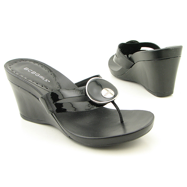 BCBGIRLS Agol Thong Platform Wedges Black