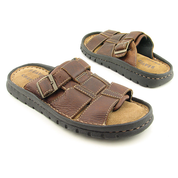 BEAVER CREEK Triple Strap Sandals Slides Shoes Brown Mens