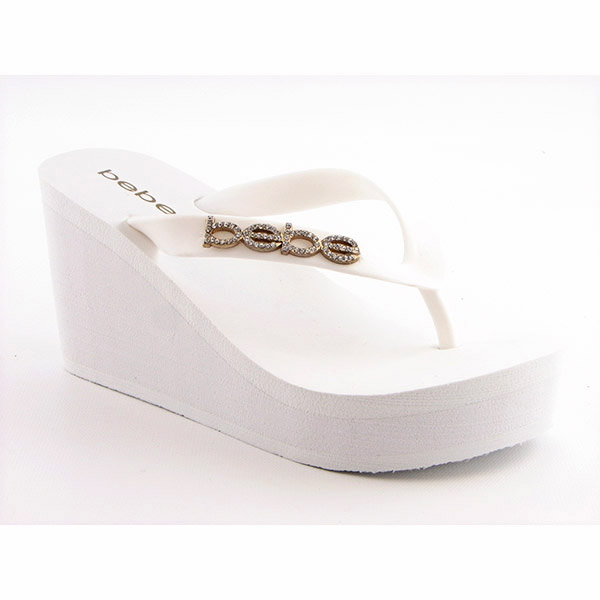 BEBE Gig Platform Wedges White