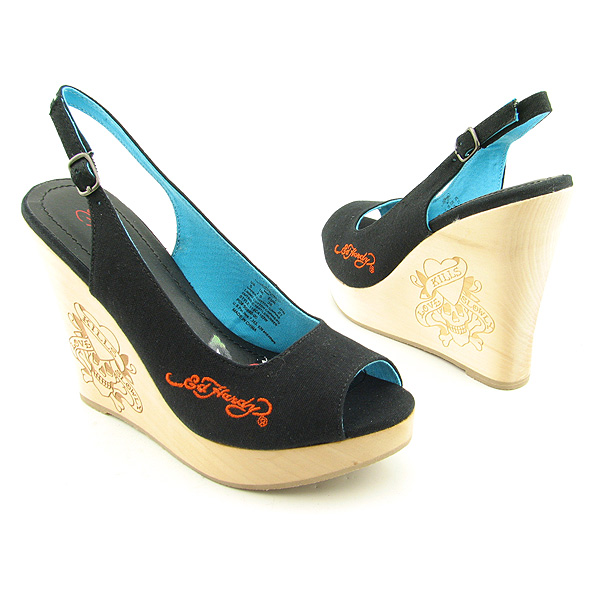 ED HARDY Chantel Platform Wedges Black