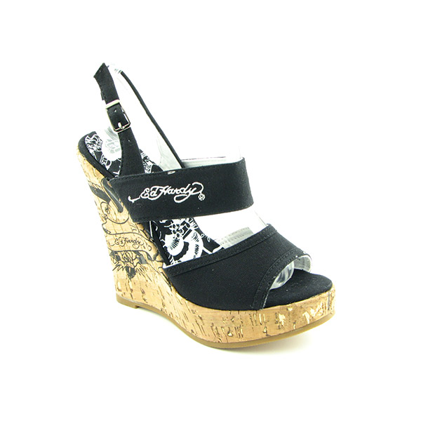 ED HARDY Private Platform Wedges Black