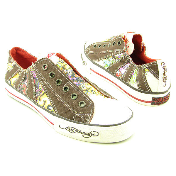 ED HARDY Lowrise Skulls Sneakers Brown