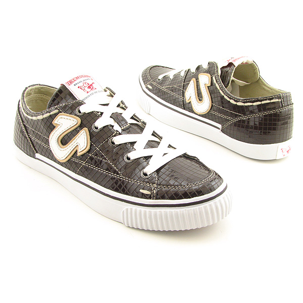 TRUE RELIGION Hanabel Low Patent Sneakers Shoes Brown Mens