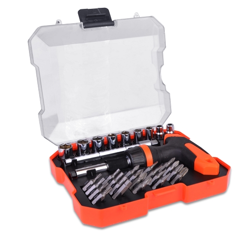 32 Piece THandle Ratcheting Screwdriver Set with Bits, Socket and