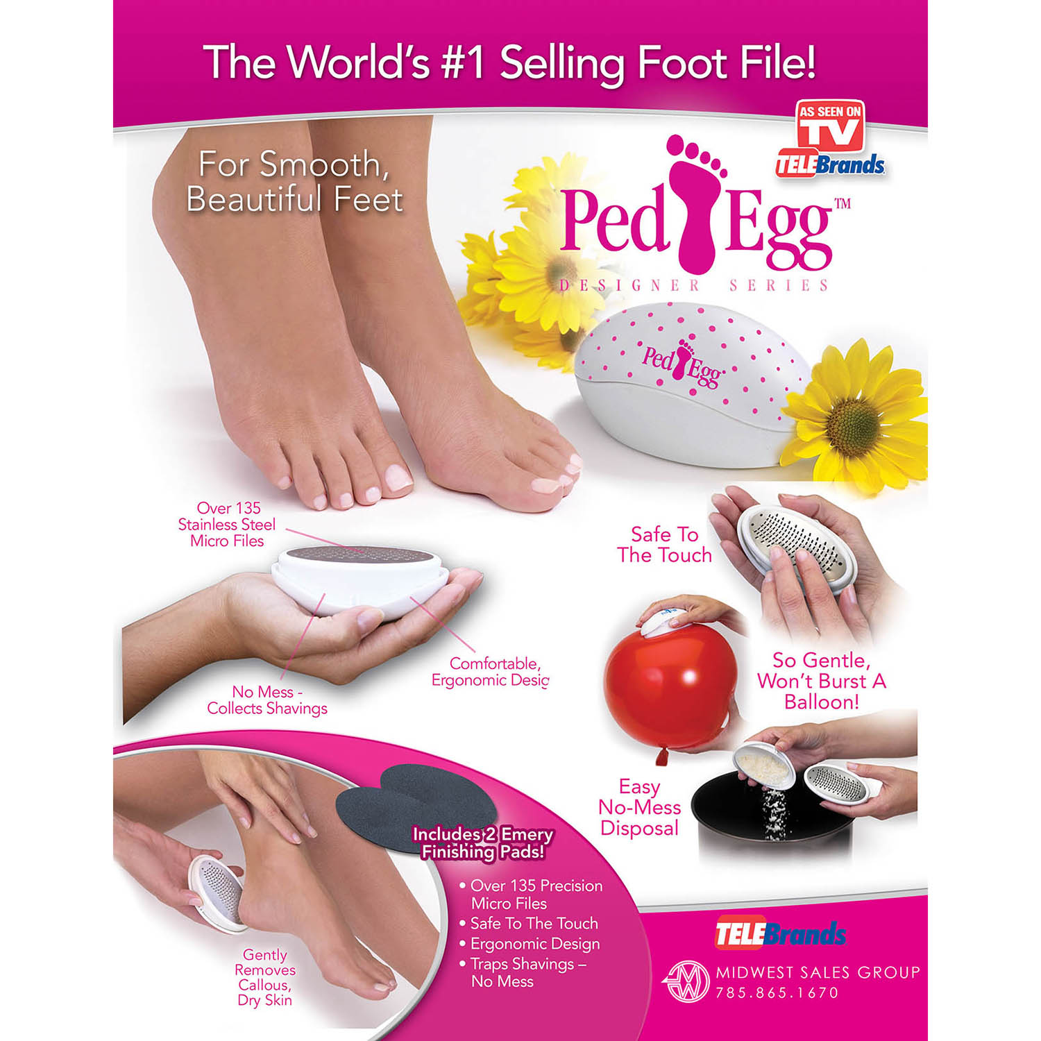 Ped Egg Pedicure Foot File with 2 Emery Finishing Pads Fits in Your