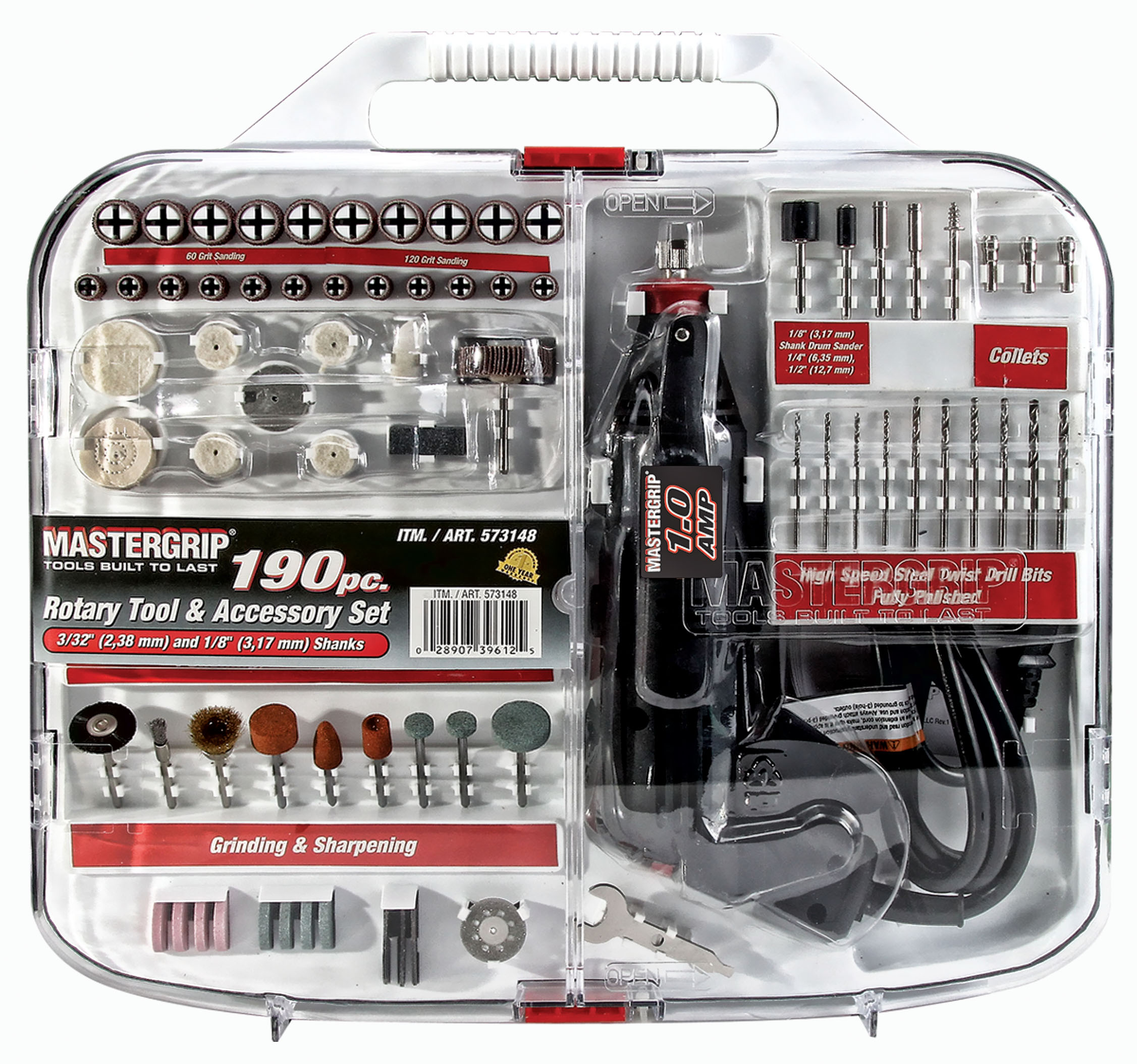 Mastergrip 190 pc Rotary Tool & Accessory Set Open Box! 560067/05 eBay