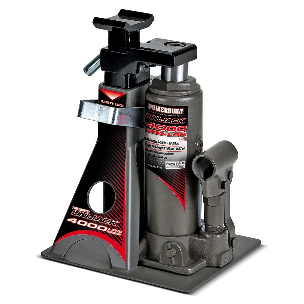 Powerbuilt 4000Lb Wide Base Lift Unijack Bottle Jack & Jackstand in One