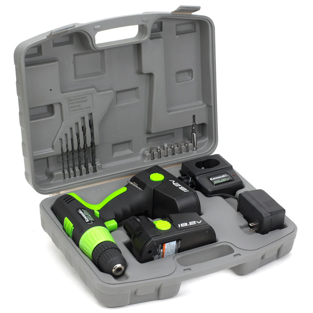 Kawasaki 19.2V 3/8" Cordless Reversible Motor Drill Bundle Kit Set