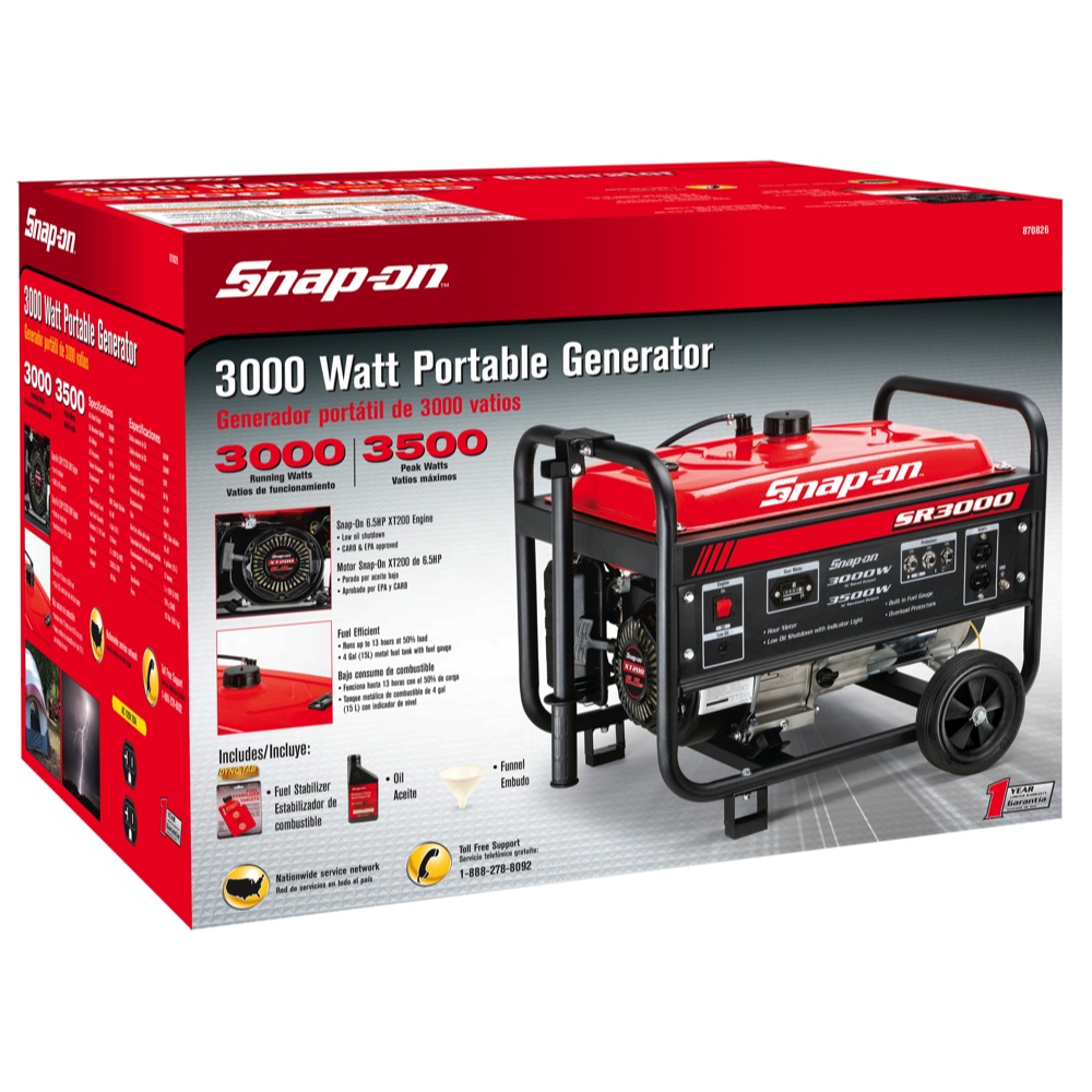 Snapon® 3000 Watt Portable Gasoline Generator CARB and EPA compliant