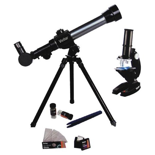 Vivitar 20X/30X/40X Refractor Telescope with Tripod and Microscope Set