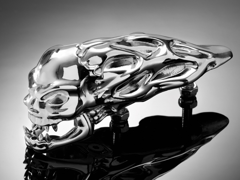FLAMING SKULL CHROME STATUE CAR ORNAMENT MASCOT eBay