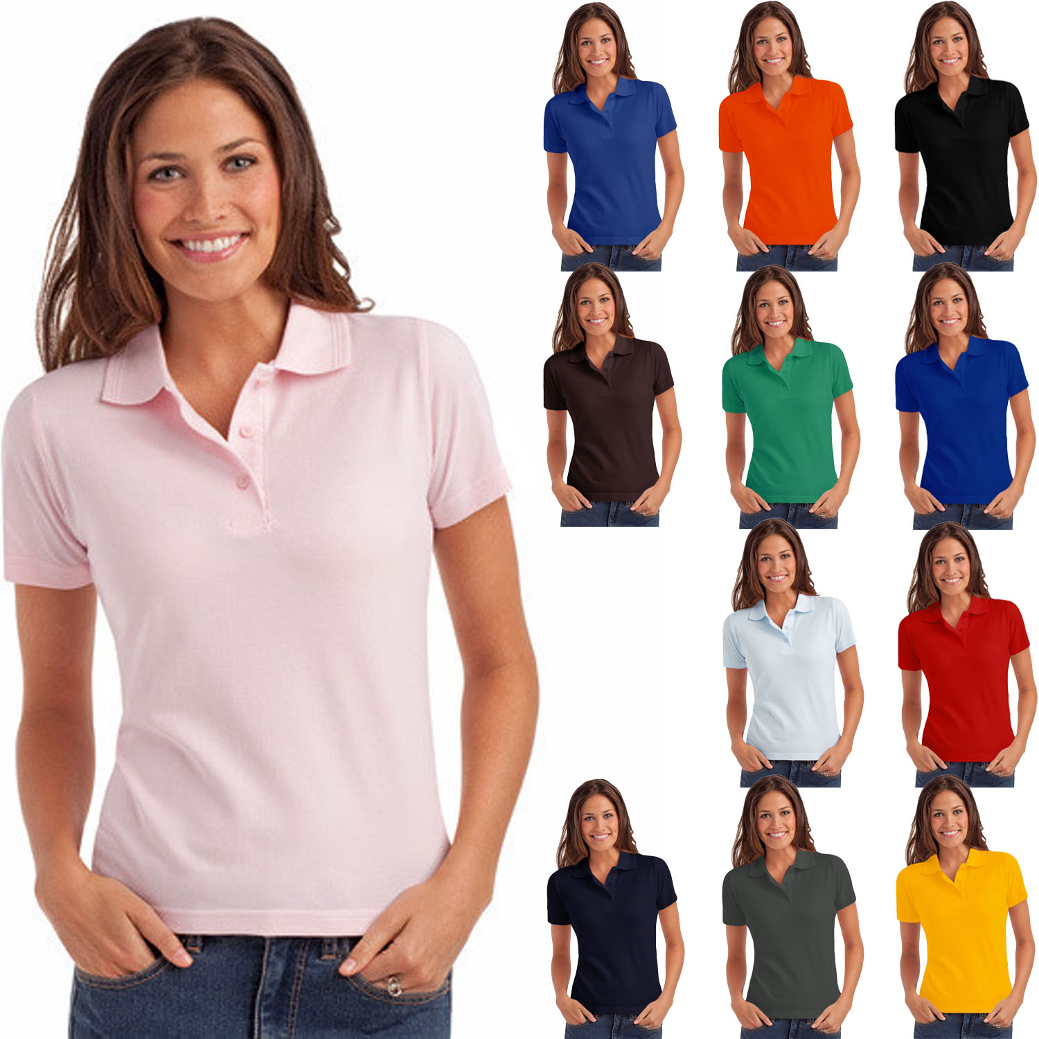 Hanes Elegance Womens Ladies Casual Plain Pique Short Sleeve Polo Shirt