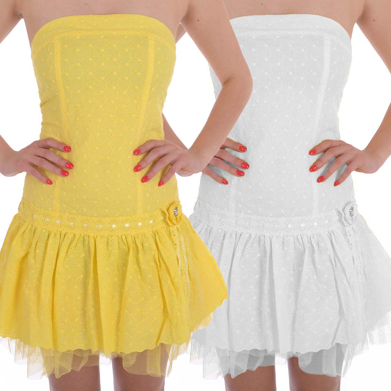 Miss-Posh-Womens-Broderie-Anglaise-Strapless-Lace-Boob-Tube-Skater-Dress