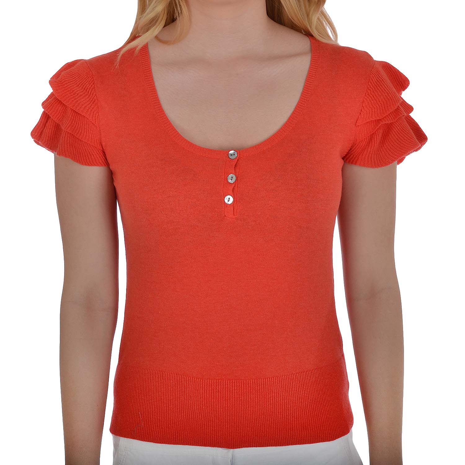 InItial Womens Ladies Fine Knitted Cotton Scoop Neck Capsleeve Button Jumper ...
