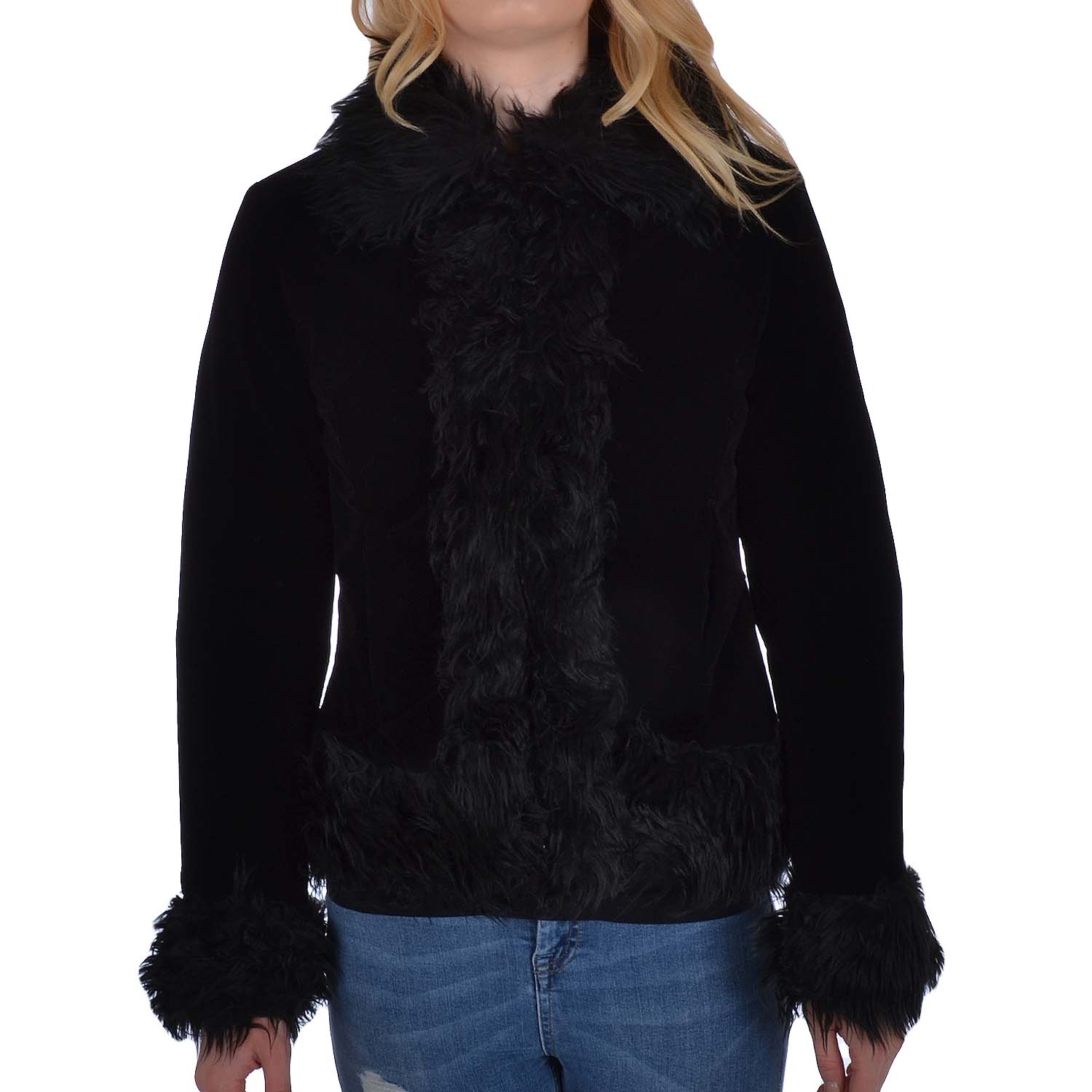 Outline Womens Ladies Faux Fur Waist Length Jacket Coat eBay