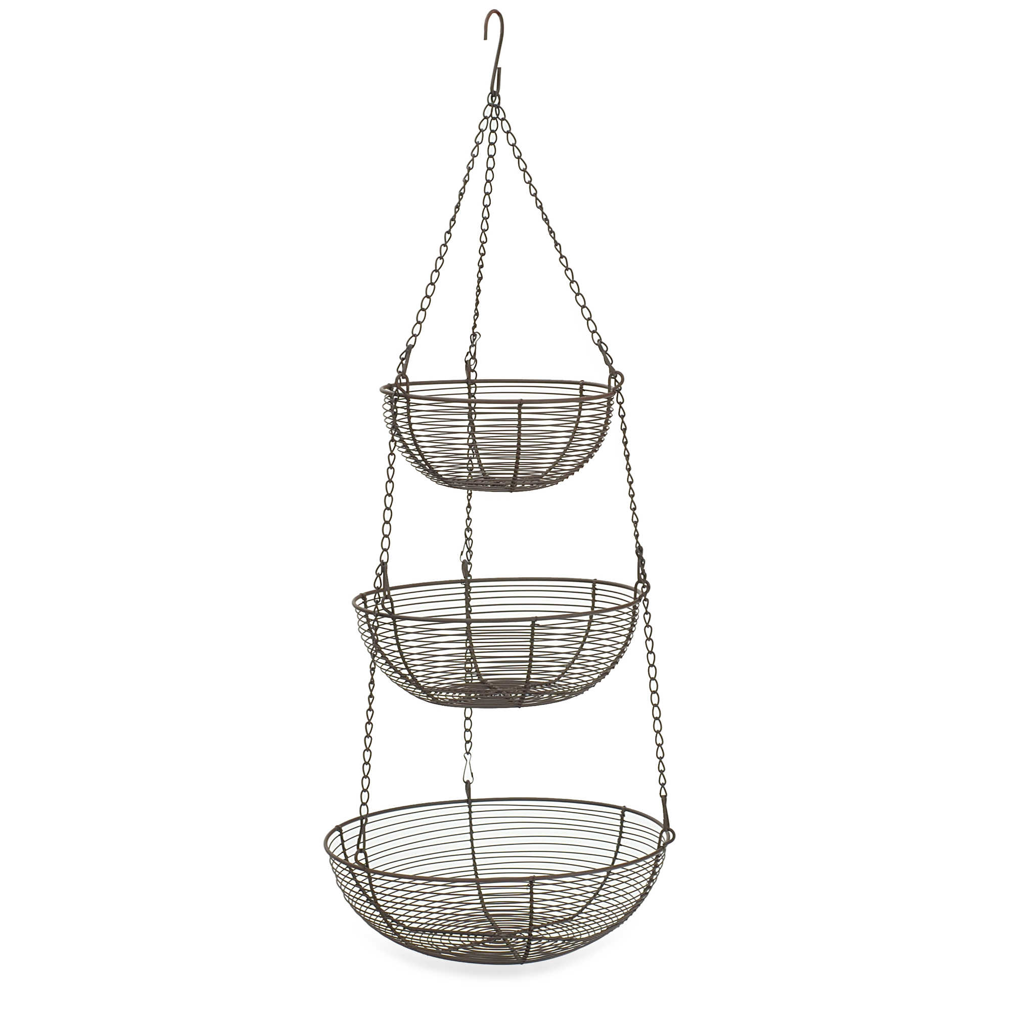 RSVP Bronze 3 Tier Hanging Woven Wire Metal Basket Fruit Vegetable