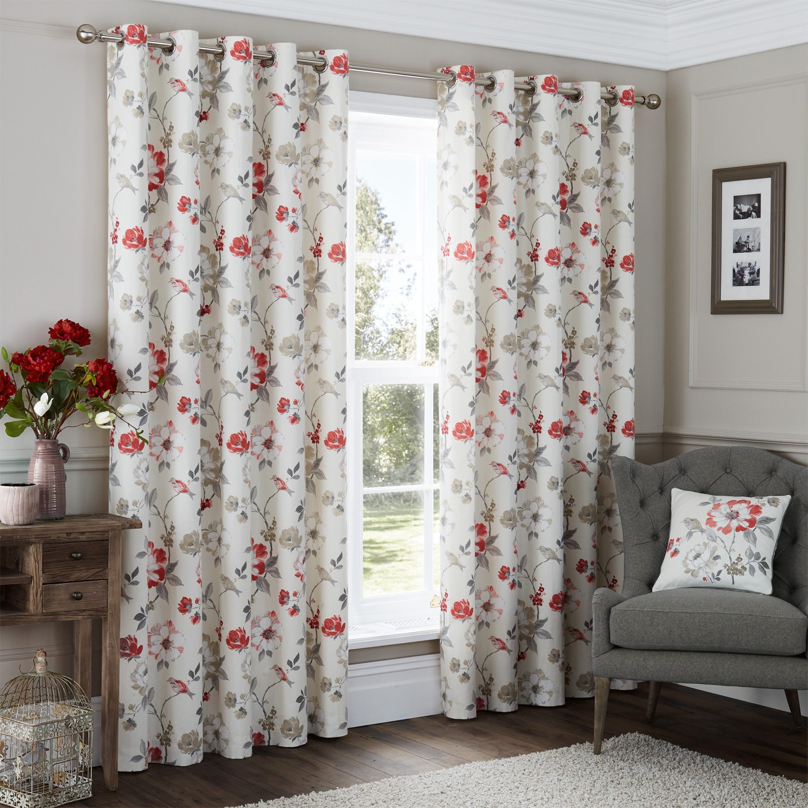 Vintage Floral Patterned Extra Long Curtains Eyelet Style Heading eBay