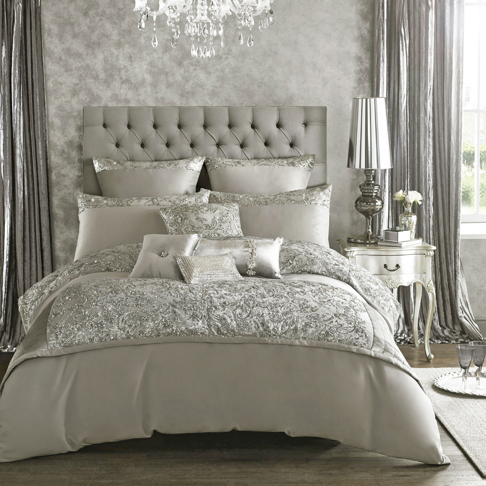 Alexa Kylie Minogue Luxury Duvet Cover with Scroll Sequin in Faux Satin
