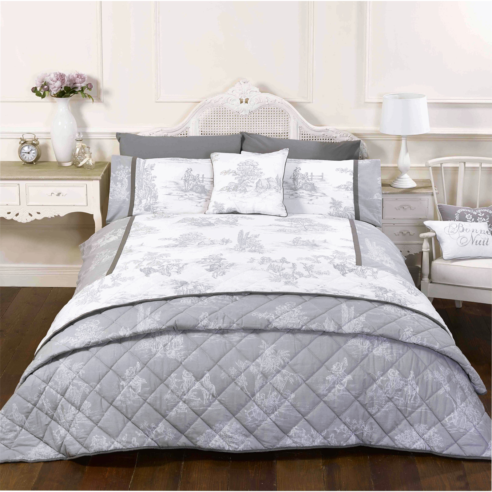 French Country Inspired Toile De Jouy Duvet Cover Set With Printed