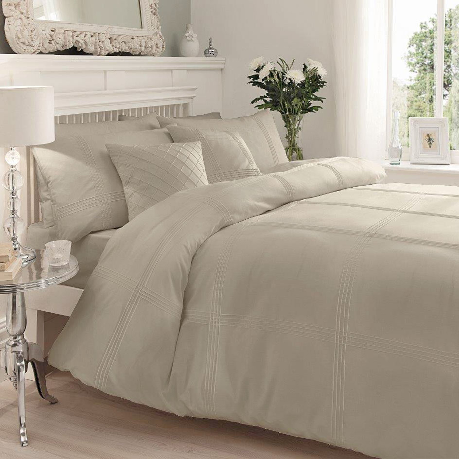 Modern Pintuck Stripe Duvet Cover Soft Percale Cotton Rich Bedding