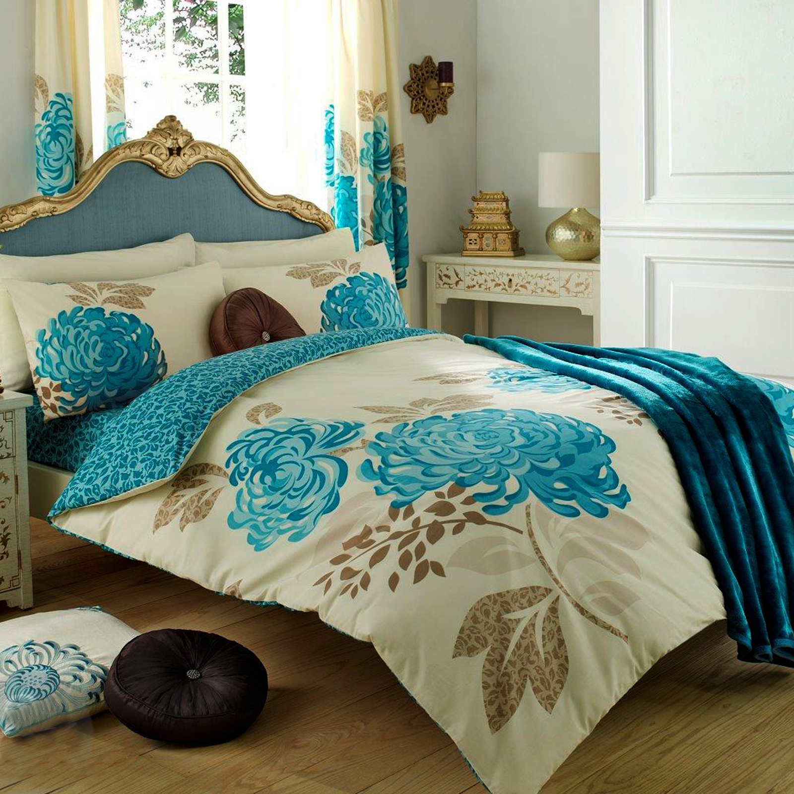 Luxury Floral Duvet Cover Cotton Blend Reversible Modern Bedding Bed Set