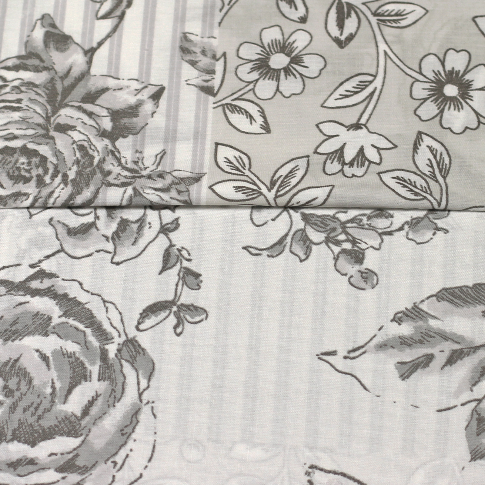 French Country Toile Duvet Cover With Florals & Reversible Patchwork