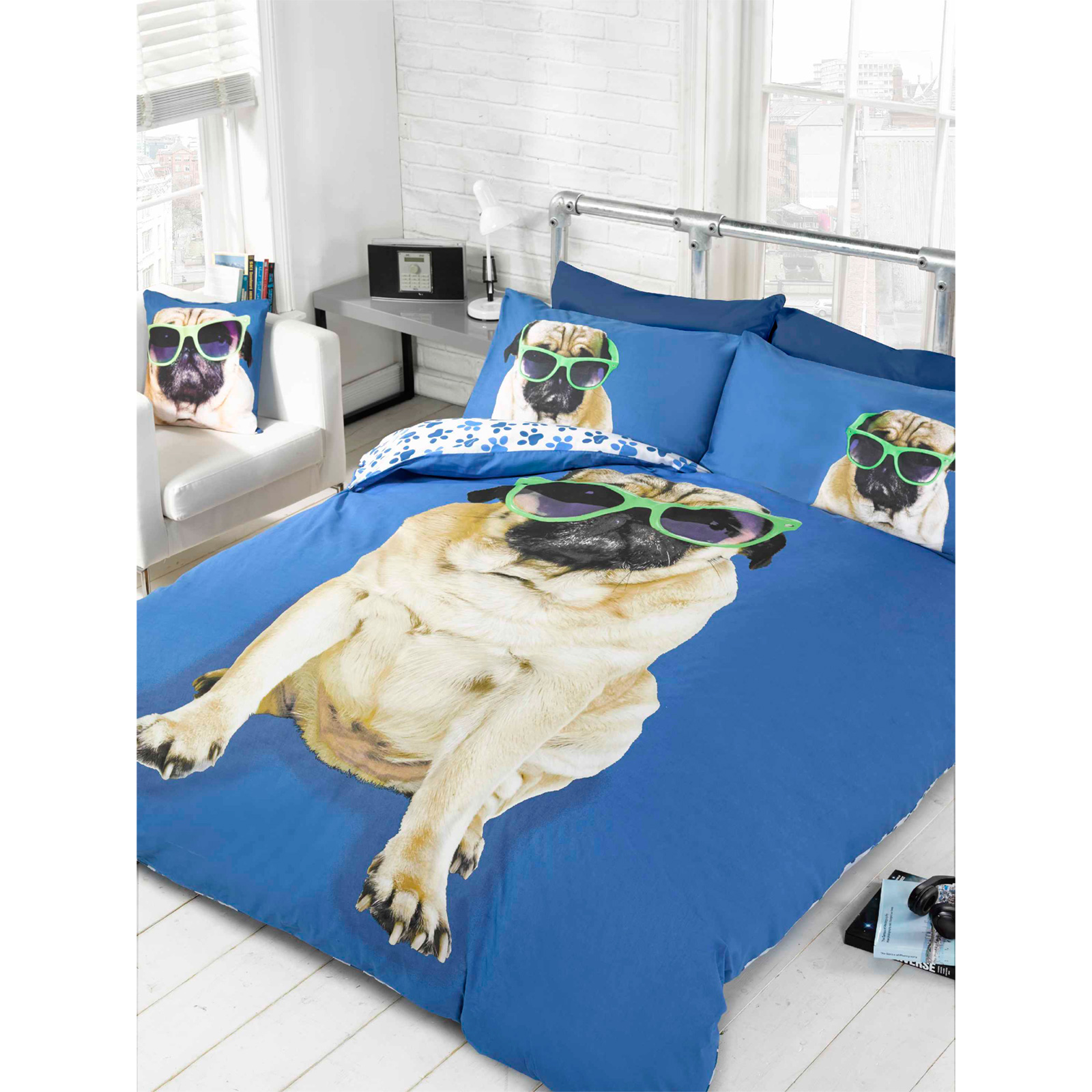 Pug Dog With Cool Sunglasses Duvet Cover Reversible Paw Print - Pugdogwithcoolsunglassesduvetcoverreversible pug dog with cool sunglasses duvet cover reversible paw print - pugdogwithcoolsunglassesduvetcoverreversible