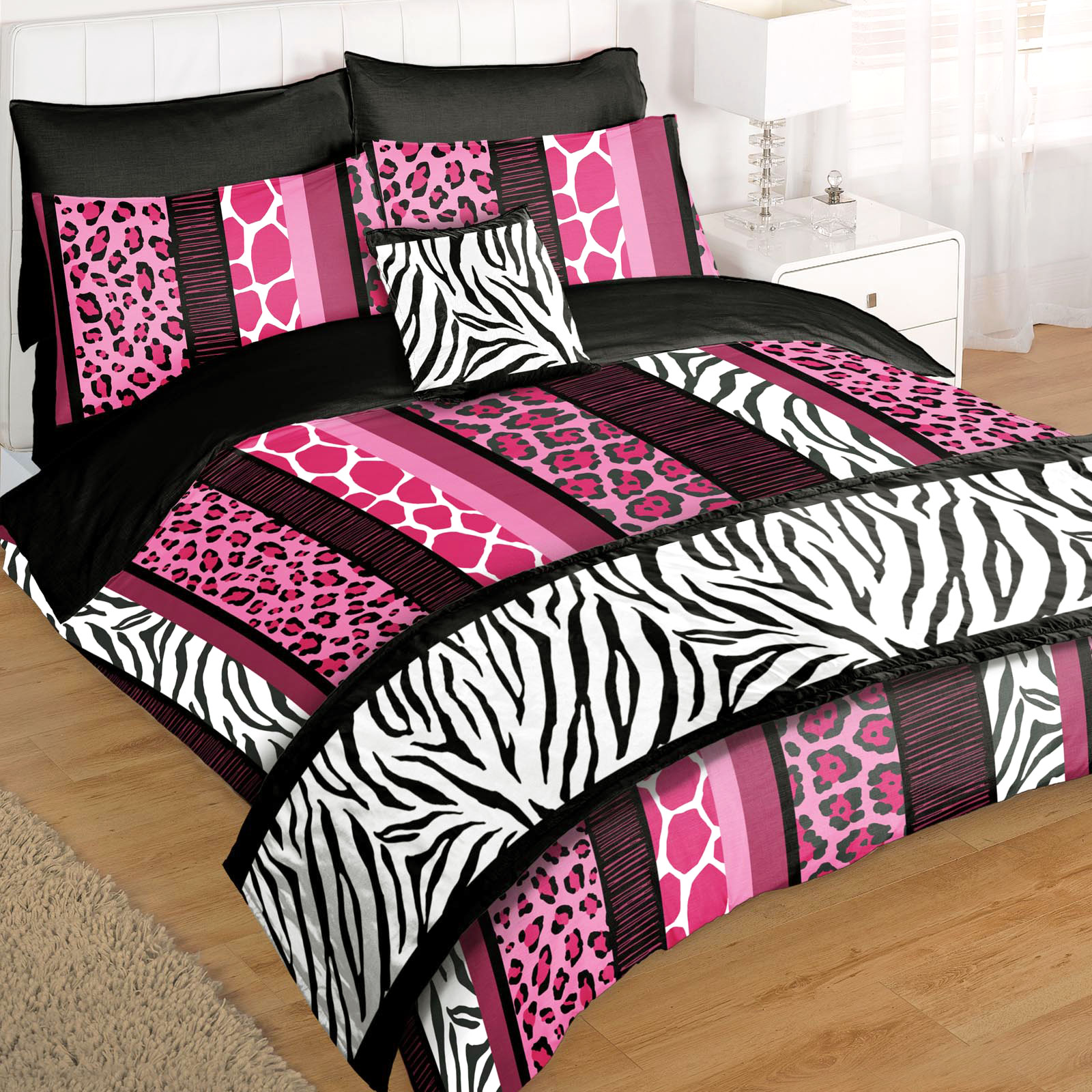Safari Animal 5Pc Bed In Bag Duvet Set With Leopard Zebra Giraffe Print