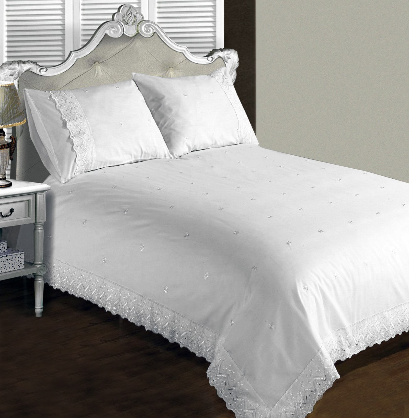 Vintage Lace Luxury Cotton Blend Embroidered Duvet Quilt Cover Bedding