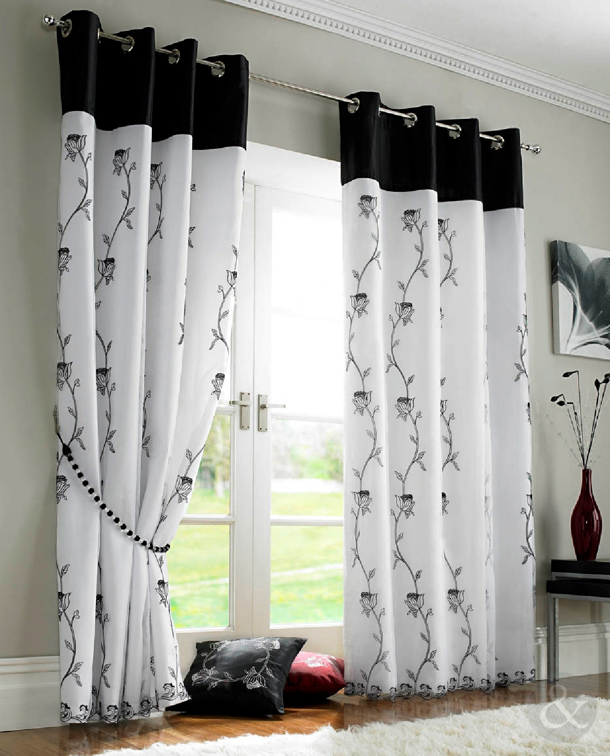 Rose Organza Lined Voile Panel Eyelet Ring Top Ready Made Fully Lined