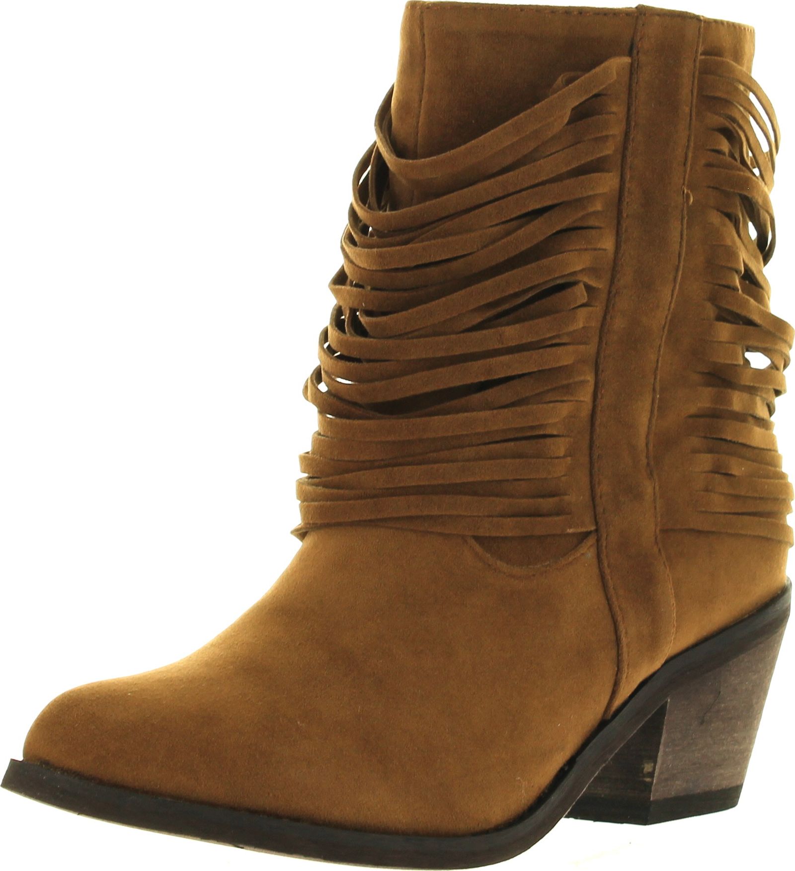Refresh Womens Makay03 Faux Suede Shredded Fringe Mid Ankle Cowboy